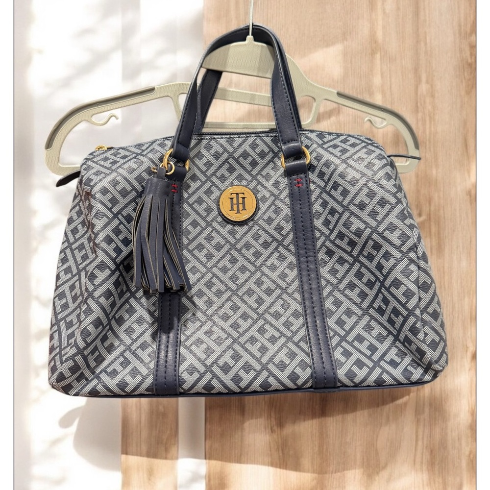 Tommy Hilfiger Gray and Blue Satchel Bag